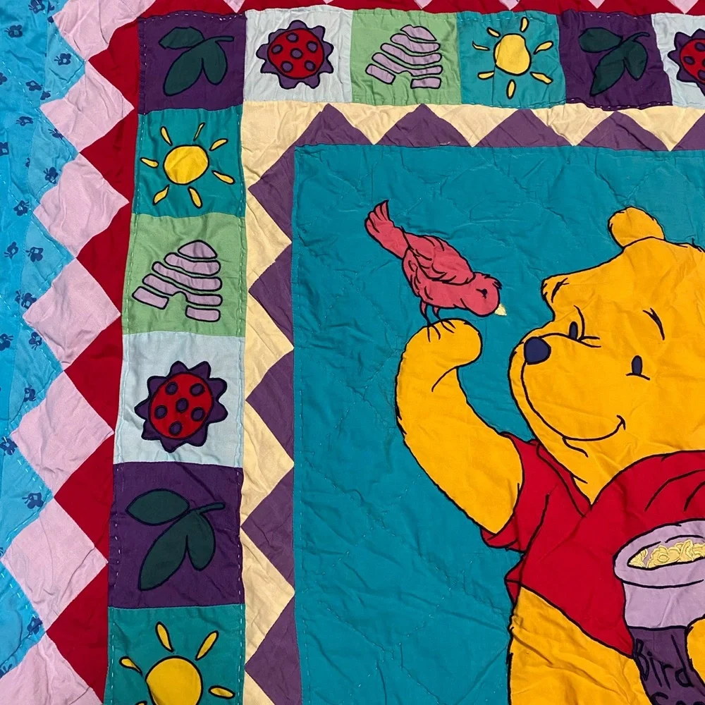 Vintage Disney Winnie The Pooh Blanket Patchwork Quilt Embroidered 90’s
